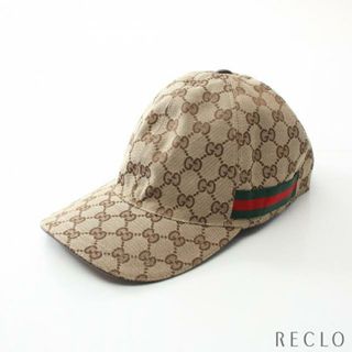 グッチ(Gucci)のGGキャンバス ウェブライン ベースボール キャップ キャンバス レザー ベージュ ブラウン マルチカラー(キャップ)