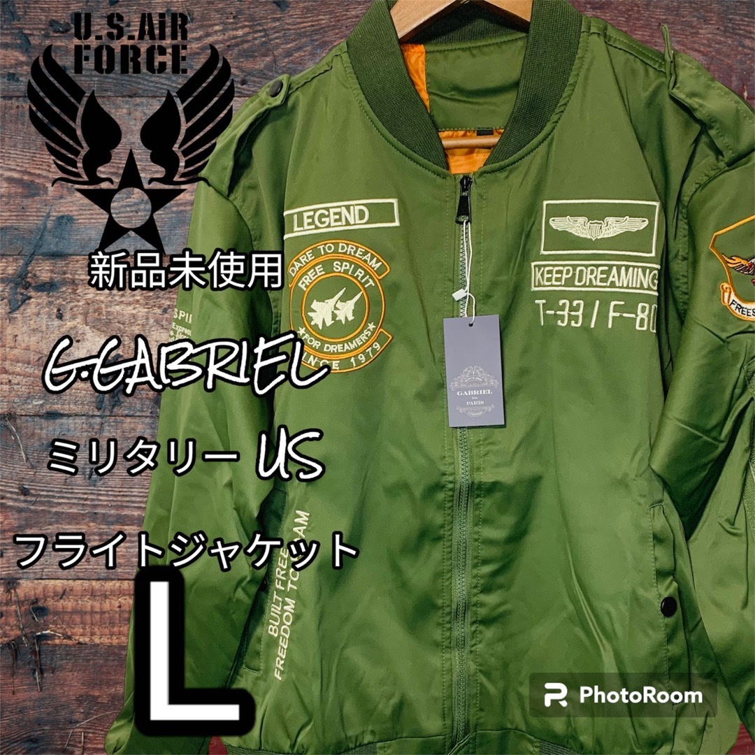 L 新品未使用　G.GABRIEL 薄手 US フライトジャケットMA-1背中側採寸身幅脇下すぐ表記L