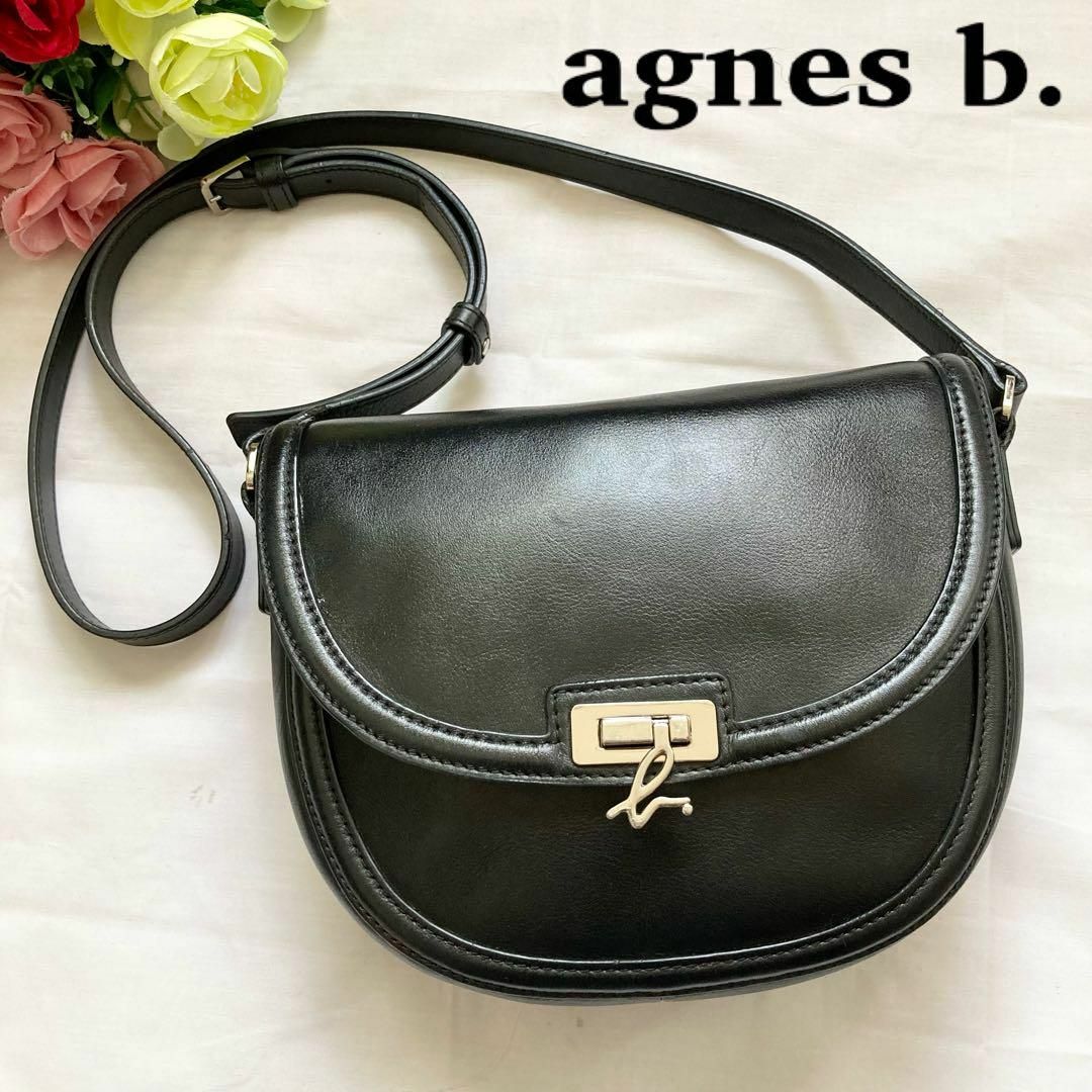 agnes b.　メタルロゴ　レザーショルダーバッグ