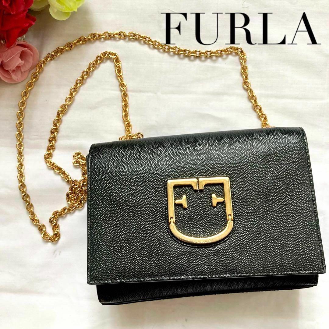 ✨高級感✨激レア　FURLA フルラ ショルダーバッグ　レザー　ブラック　ビバ