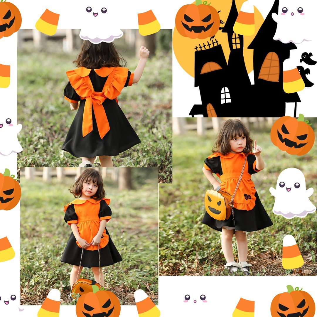 【RAM様専用】ハロウィン　かぼちゃ　メイド服　3点SET  120 130 キッズ/ベビー/マタニティのキッズ服女の子用(90cm~)(ワンピース)の商品写真