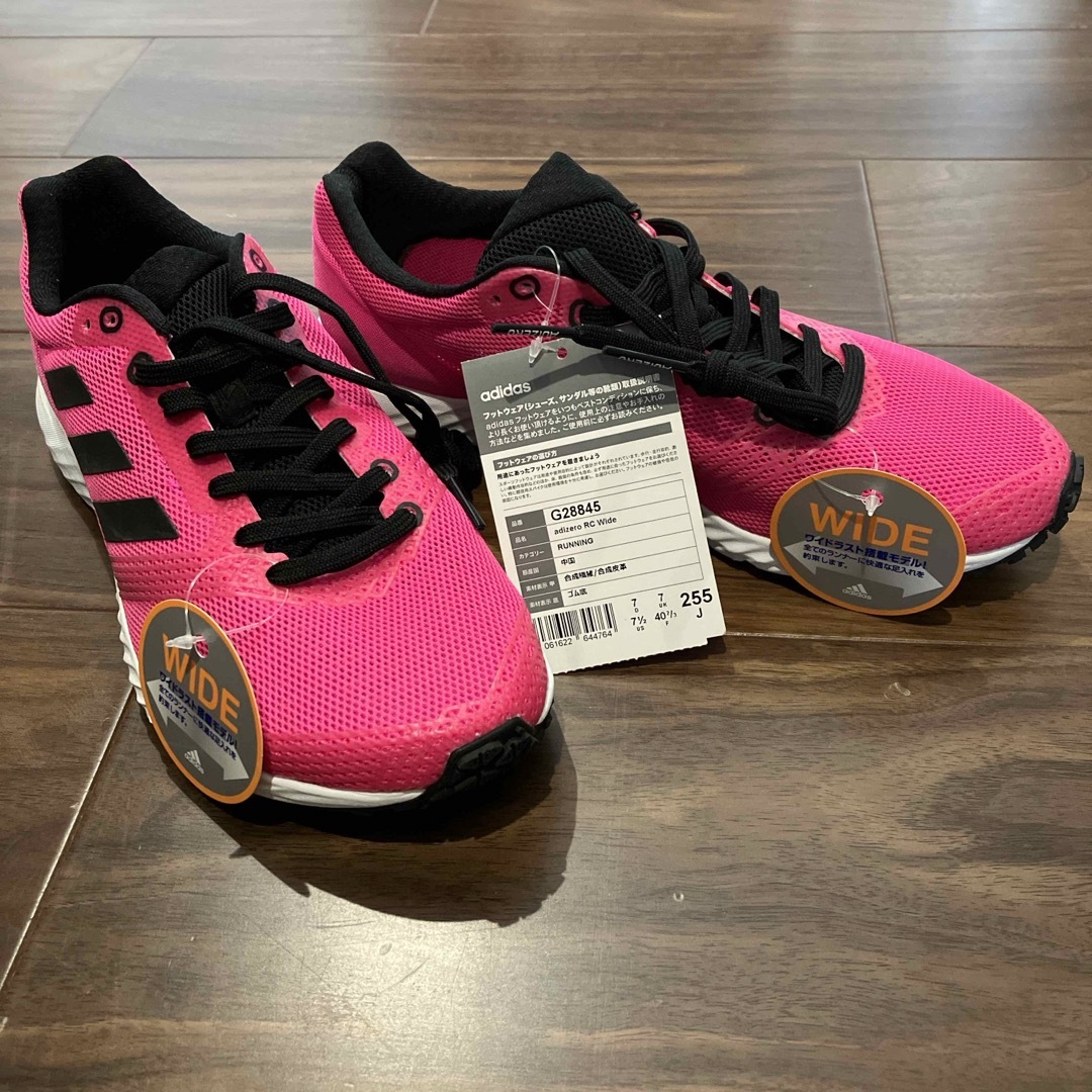 未使用adidas 25.5 ランニングシューズ WIDE アディゼロ 黒ピンク | フリマアプリ ラクマ