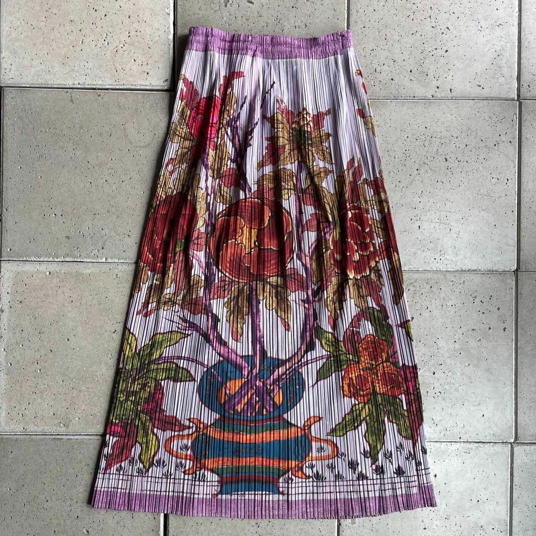 1998 PLEATS PLEASEプリーツプリーズ花 絵画 スカート- enfold エンフォルド プリーツスカート 水彩 ペイント⭐︎