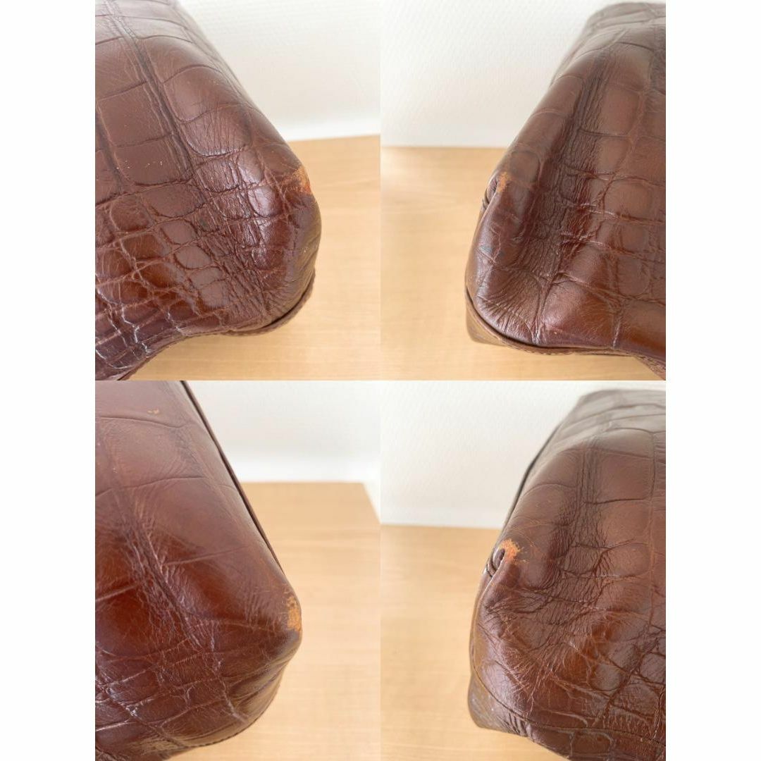 美品✨伊太利屋 ハンドバッグ/トートバッグ型押しクロコブラウン茶 3