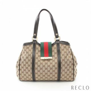 グッチ(Gucci)のGGキャンバス シェリーライン ショルダーバッグ トートバッグ キャンバス レザー ベージュ ダークブラウン マルチカラー(トートバッグ)