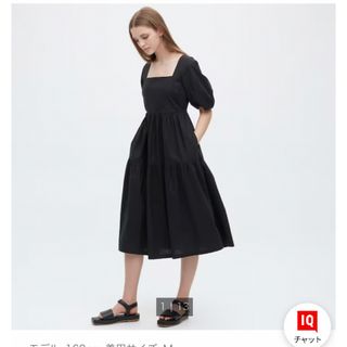 ユニクロ(UNIQLO)のユニクロ　リネンブレンドシャーリングワンピース半袖・丈短め(ロングワンピース/マキシワンピース)