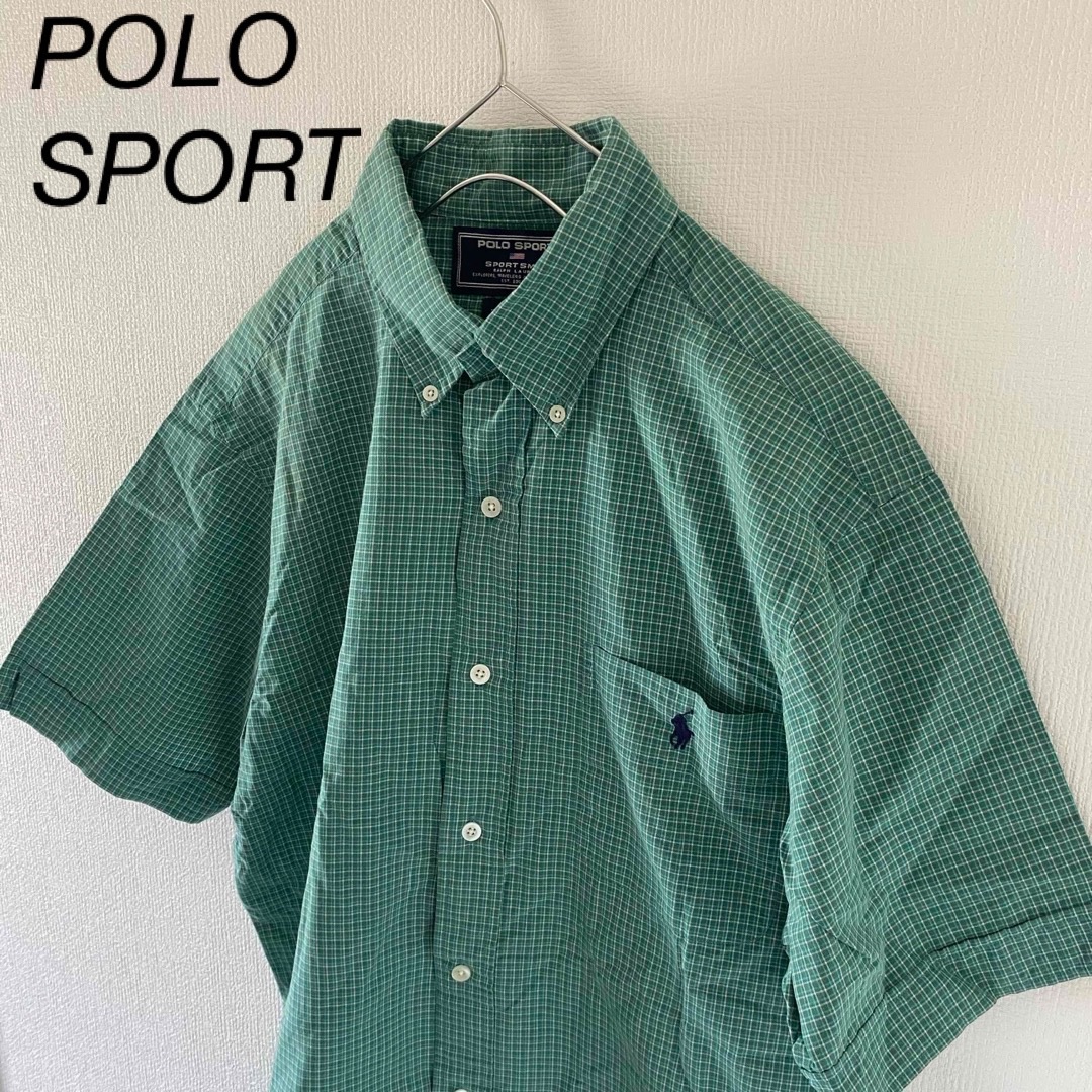 POLOSPORTポロスポーツ半袖BDチェックシャツグリーン緑メンズm