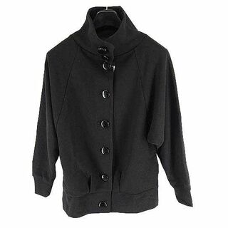AW0351■新品 ハイネック ニットジャケット シンプル Lサイズ ブラック(ニットコート)