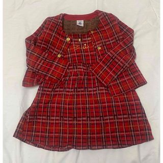 プチバトー(PETIT BATEAU)のプチバトー 赤チェック セットアップ（ジャケット×ワンピース） うさぎ(その他)