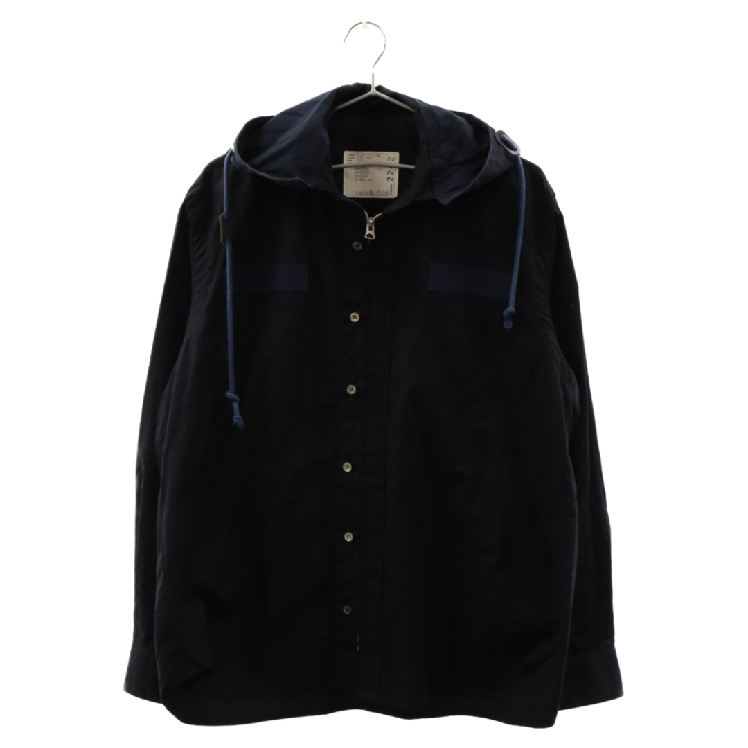 Sacai サカイ 20SS Poplin Hoodie ジップアップ 長袖シャツジャケット ネイビー 20-02242M