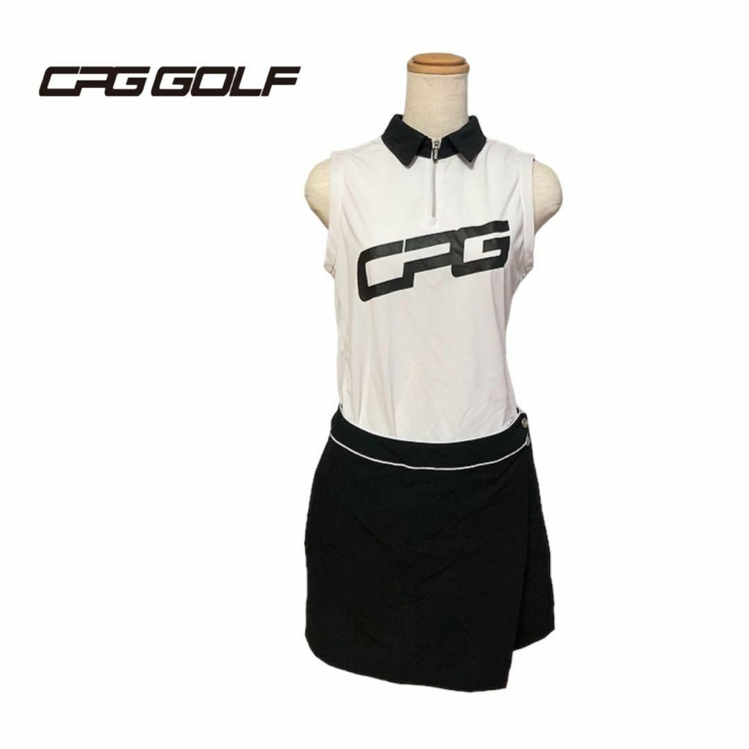 CPG ゴルフワンピース　巻きスカート　セットアップ　バイカラー　白　黒　L その他のその他(その他)の商品写真