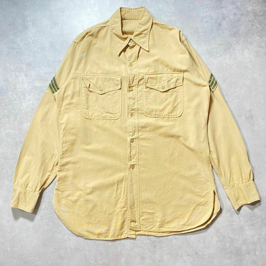 70s ベージュポプリンシャツ USメンズアメリカ軍米軍U.S.Army 1