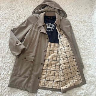 BURBERRY - バーバリー フード付きウールコート チェック 毛100