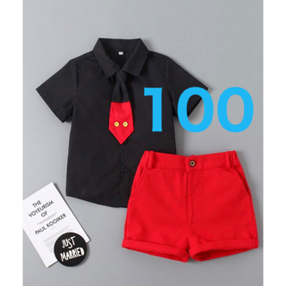 【匿名配送】シャツズボンセット　ミッキー風　コスプレ　サイズ100(Tシャツ/カットソー)