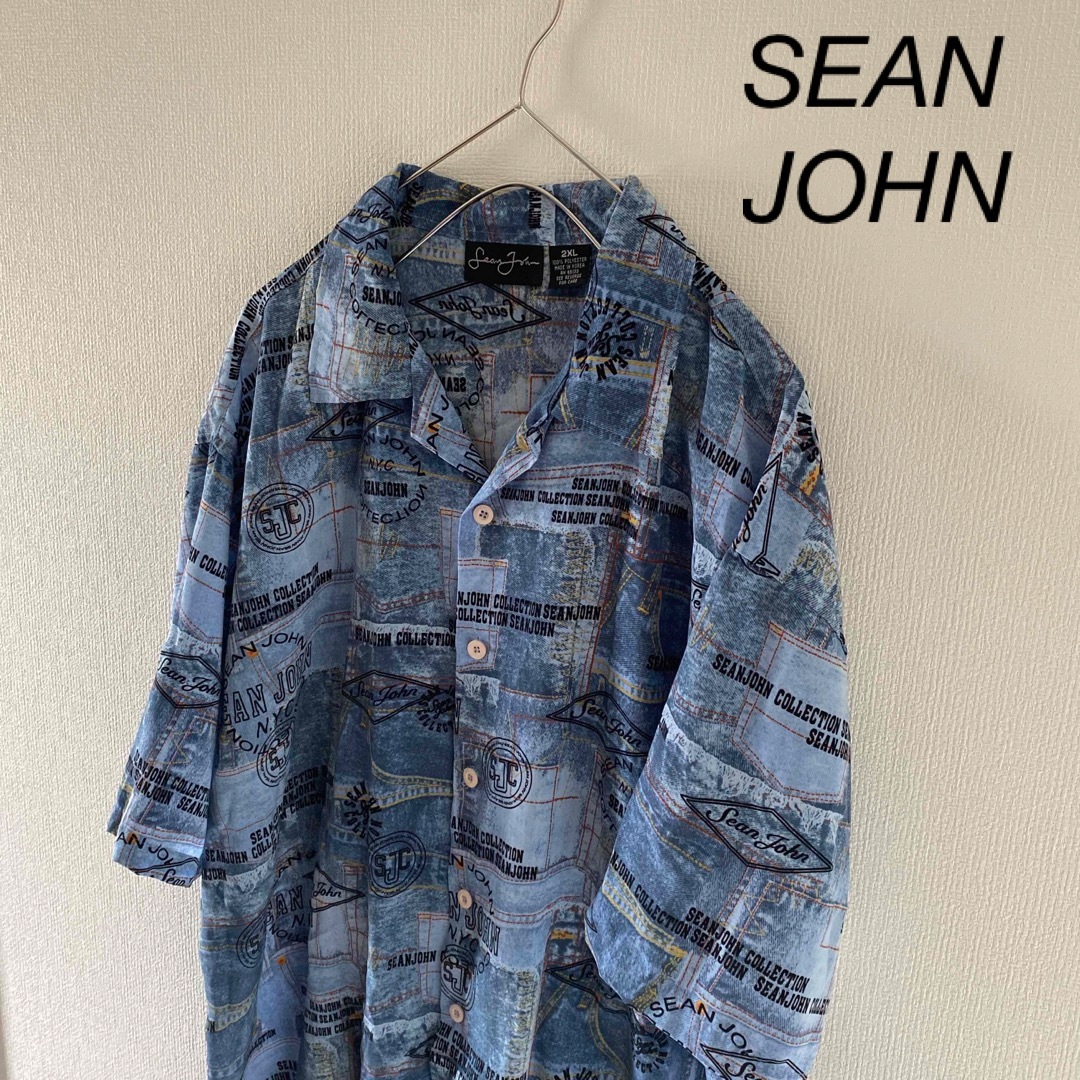 Sean John(ショーンジョン)のSeanJohnショーンジョン半袖オープンカラーシャツメンズ半袖xxlブルー青 メンズのトップス(シャツ)の商品写真