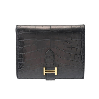 エルメス(Hermes)のエルメス  ベアン コンパクト  二つ折り財布 黒(財布)