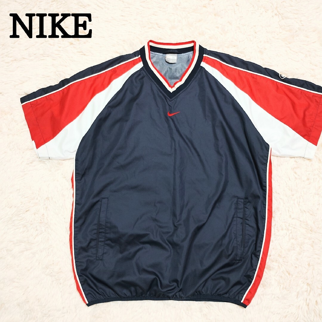 NIKE　プルオーバー　半袖　ナイロンジャケット　ベースボール　刺繍　デカロゴ