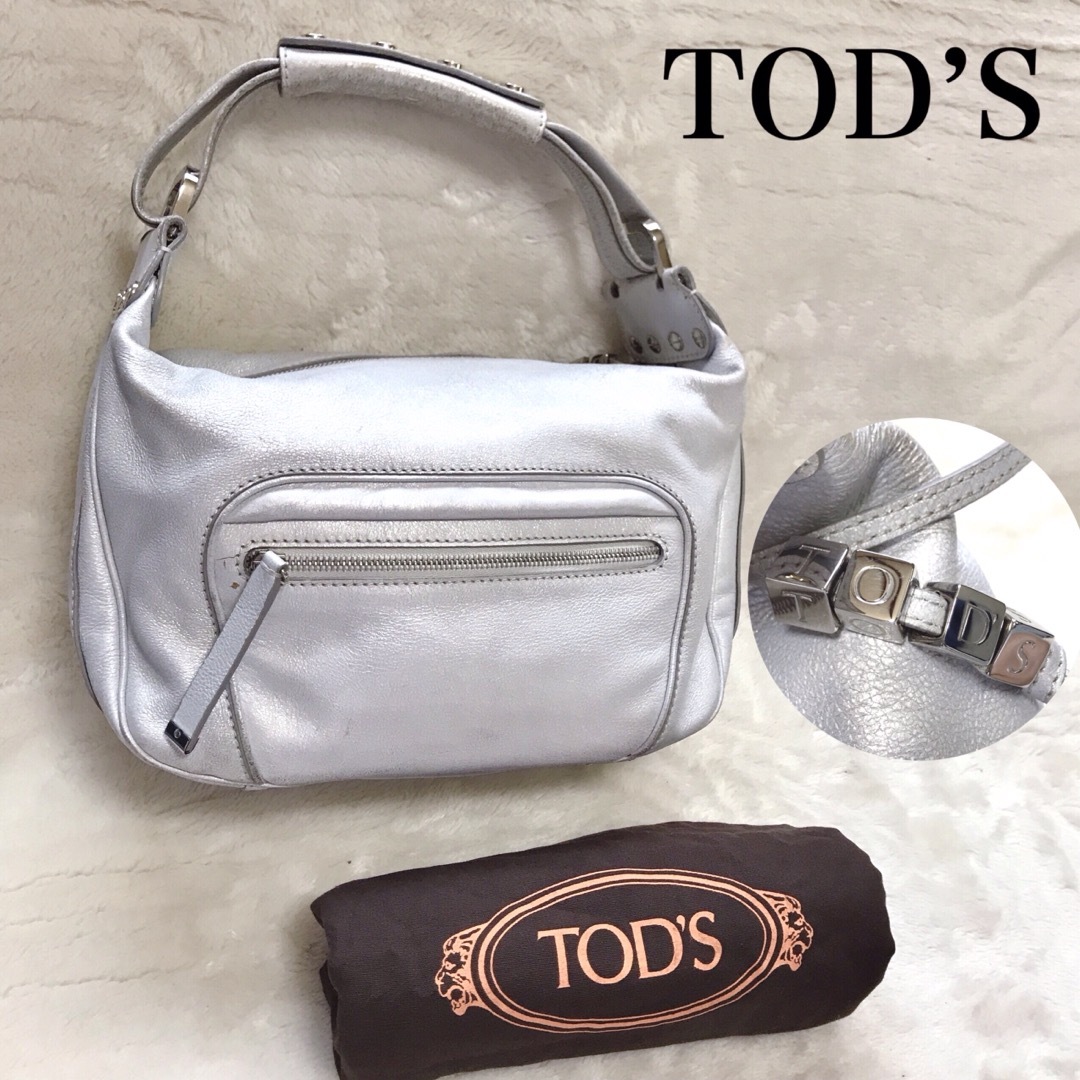 TOD'S トッズ オールレザー シルバー ショルダーバッグ ハンドバッグ