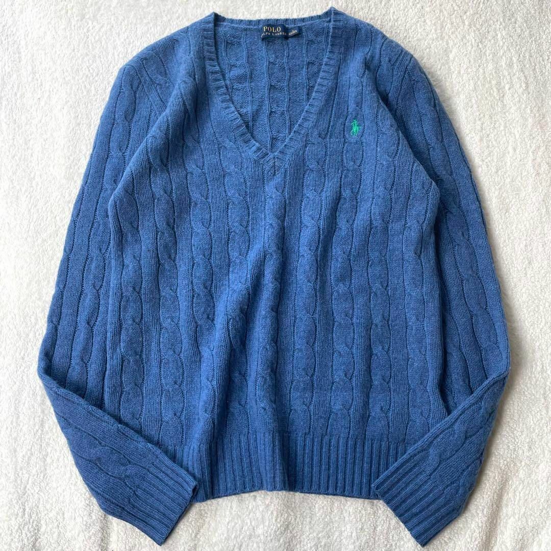 POLO RALPH LAUREN(ポロラルフローレン)のポロラルフローレン ニット セーター 青ブルー ウール カシミヤ ケーブルニット レディースのトップス(ニット/セーター)の商品写真