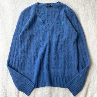 ポロラルフローレン(POLO RALPH LAUREN)のポロラルフローレン ニット セーター 青ブルー ウール カシミヤ ケーブルニット(ニット/セーター)