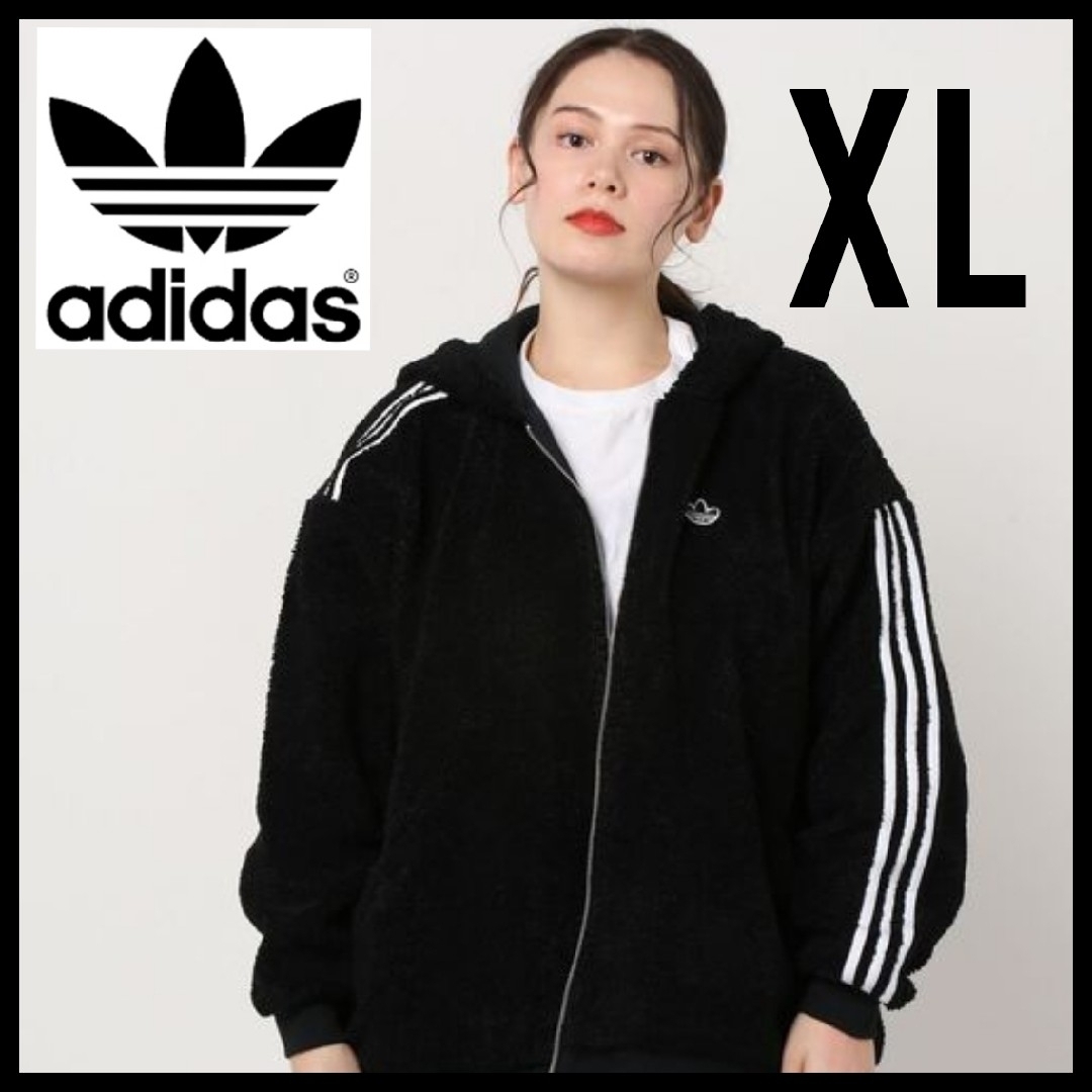 【 大きいサイズ 】adidas★フリースジャケット★ボアブルゾン★黒★XL | フリマアプリ ラクマ