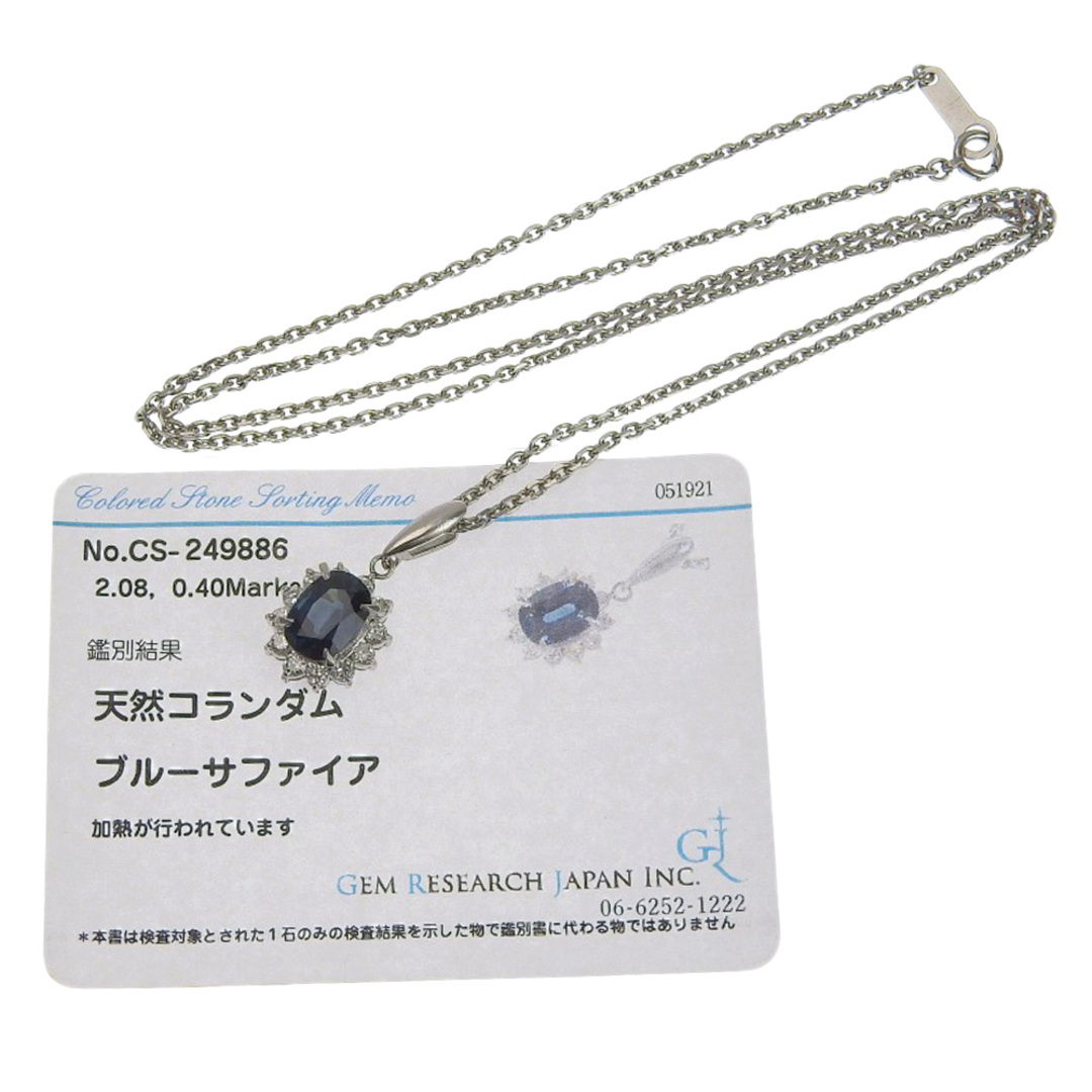 【本物保証】 鑑付 新品同様 ネックレス プラチナ Pt850 天然コランダム ブルーサファイア 2.08ct ダイヤ 0.40ct ノーブランド  No brand