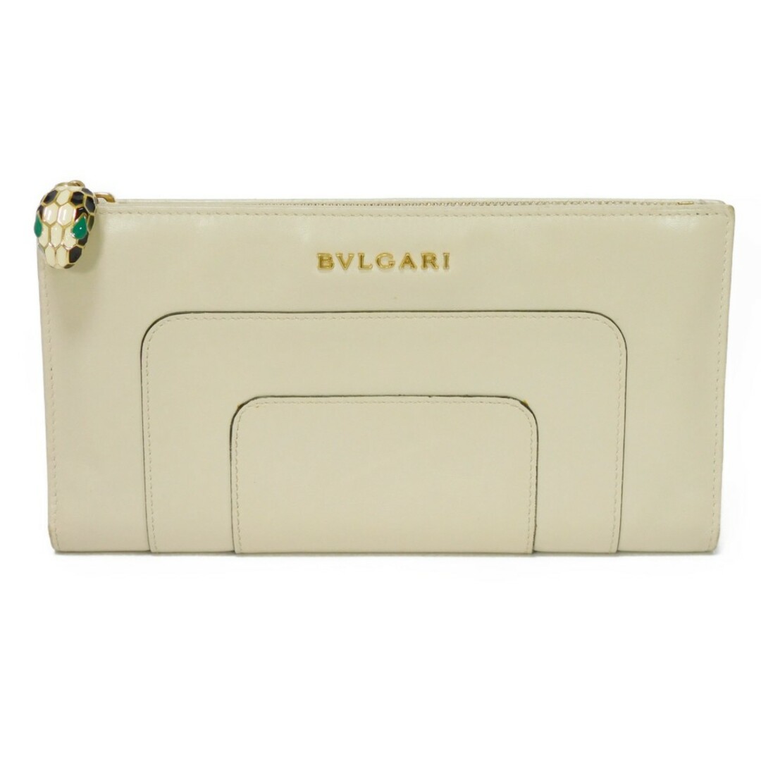 BVLGARI ブルガリ セルペンティ フォーエバー ロング ジップ ウォレット スネーク スムースレザー ホワイト パープル ブラウン 白 ゴールド Wホック スナップボタン 札入れ カードケース コインケース 着脱可能 取り外し可能 ロゴ アイボリー 長財布 35286