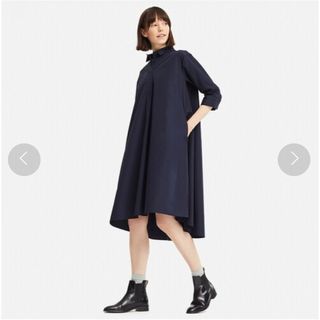 ユニクロ(UNIQLO)のUNIQLO  エクストラファインコットンAラインワンピース（7分袖)(ひざ丈ワンピース)