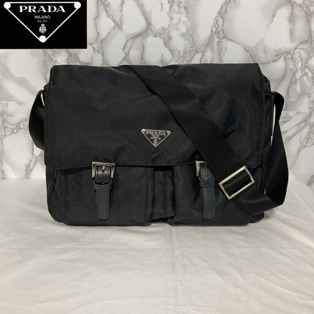 nySHOPメンズ【美品】PRADA プラダ　メッセンジャーバッグ　三角プレートロゴ　正規品