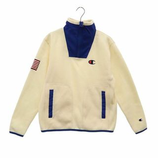 チャンピオン(Champion)のチャンピオン ハーフジップ スウェット 長袖 トレーナー ロゴワッペン ゴルフウェア M ホワイト Champion ロゴ刺繍 レディース 【中古】  【231011】(ウエア)