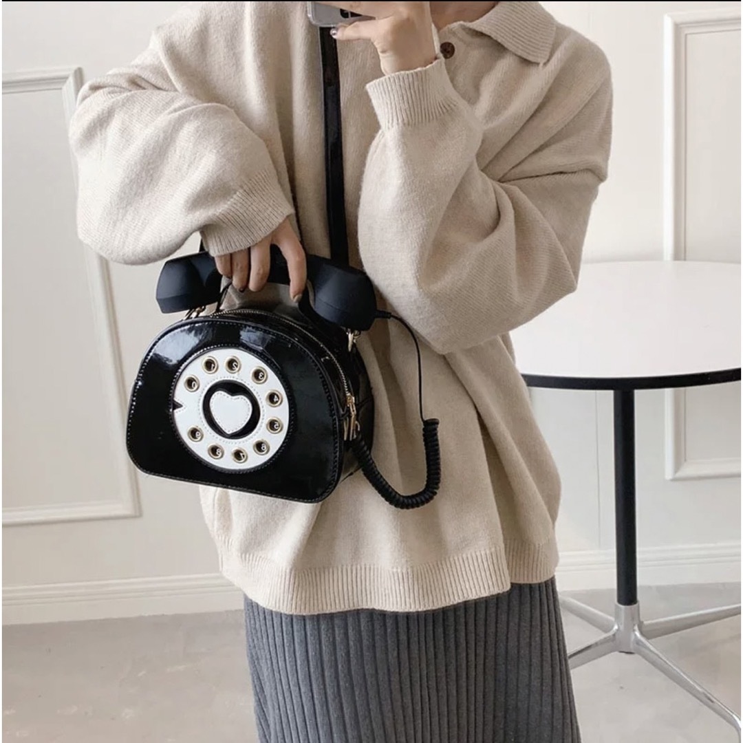 エナメルバッグ 黒電話バッグ オシャレ 個性的 ハロウィン コスプレ 5