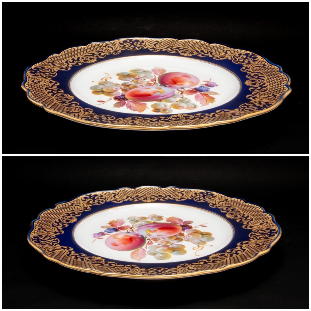 MEISSEN - 古マイセン 金彩 果実文 コバルト 金彩縁 19C末 絵皿 直径 MEISSEN - 古マイセン 金彩 果実文 コバルト 金彩縁 19C末 絵皿 直径