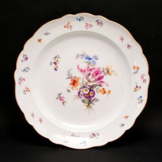 マイセン(MEISSEN)の古マイセン 金彩 花のブーケと虫の絵付け 19C末 大皿 直径 34cm(陶芸)