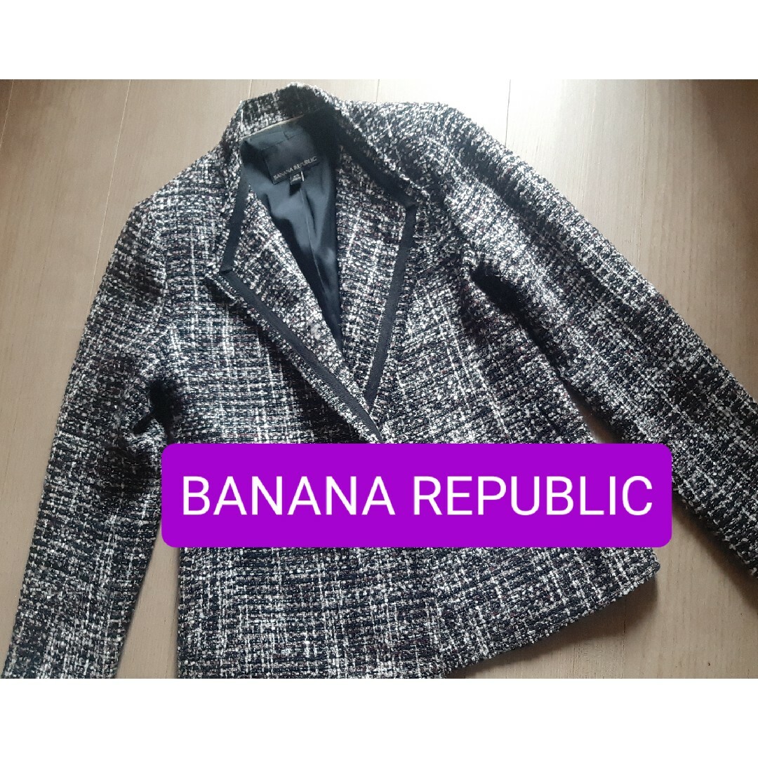 タグ付き未使用 BANANA REPUBLIC コサージュ付 ツィードジャケット