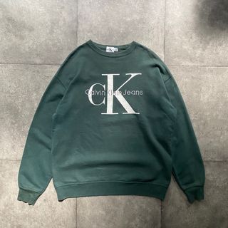 カルバンクライン(Calvin Klein)の90s カルバンクライン スウェット カナダ製 グリーン M デカロゴ(スウェット)