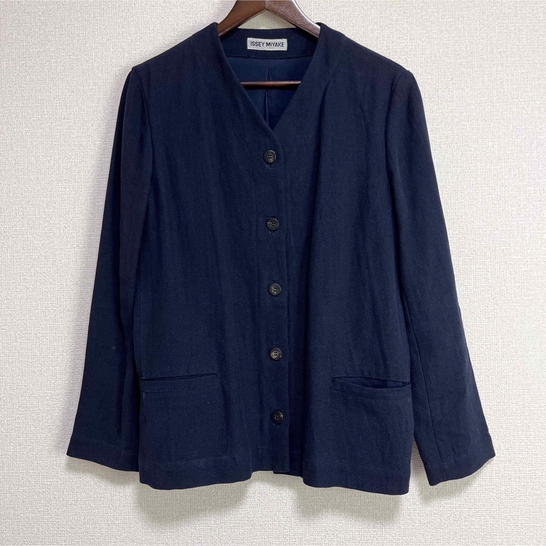 ISSEI MIYAKE イッセイミヤケ ジャケット ネイビー リネン 麻 M