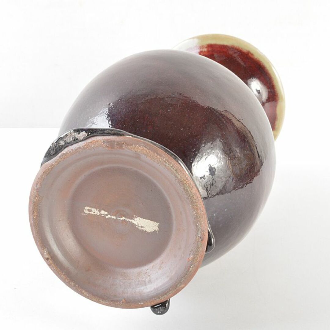中国 窯変釉 遊環 双獣耳瓶 C R6378F