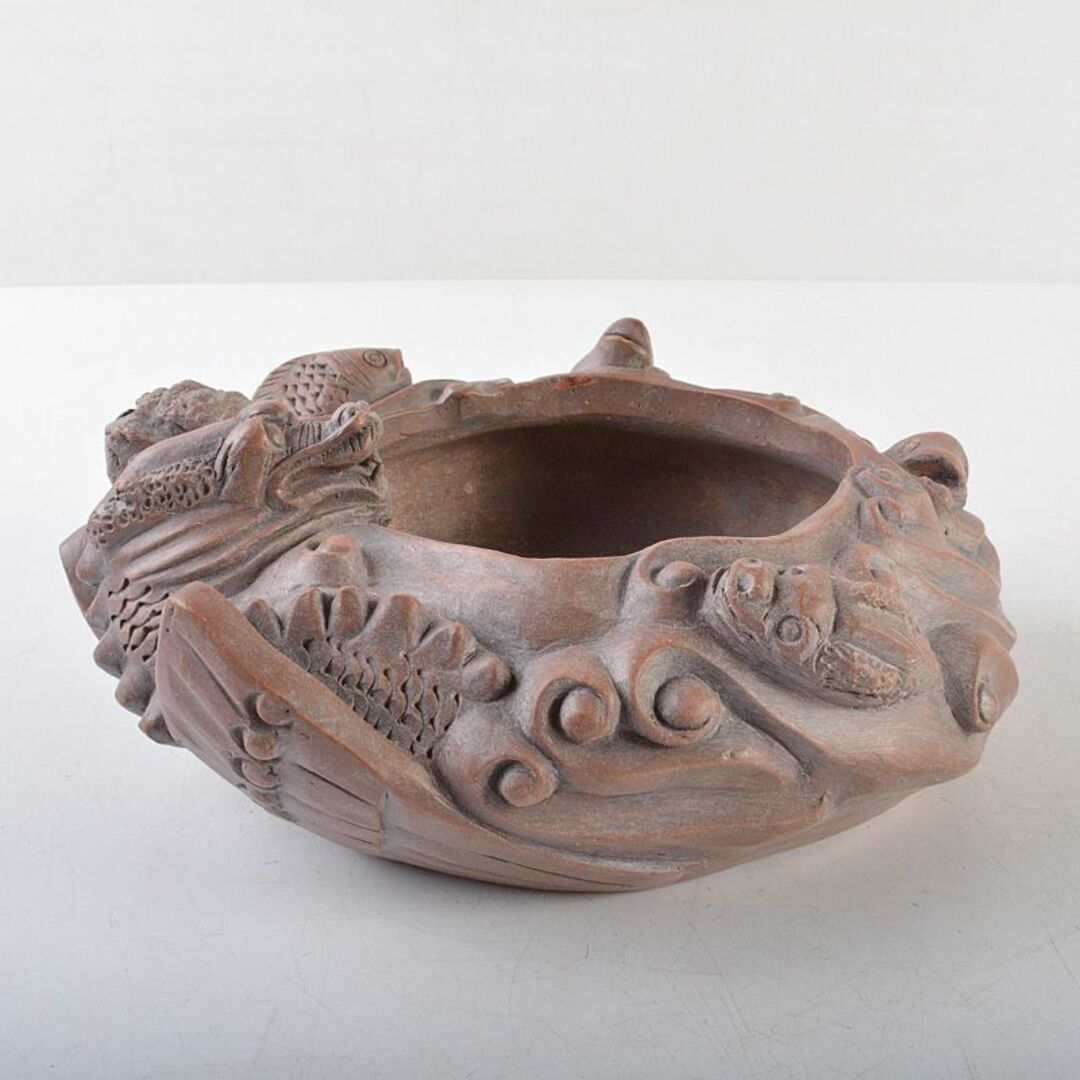 古典 中国 紫砂 朱泥 魚神獣彫 水孟 N R6380F 工芸品 - www