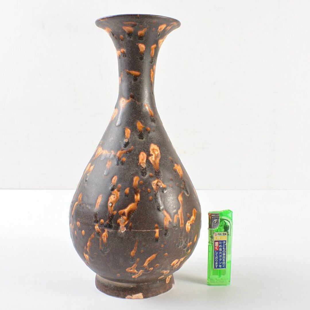 中国 玳玻釉 玉壷春瓶 花瓶 V R6393F 中国 玳玻釉 玉壷春瓶 花瓶 V R6393F