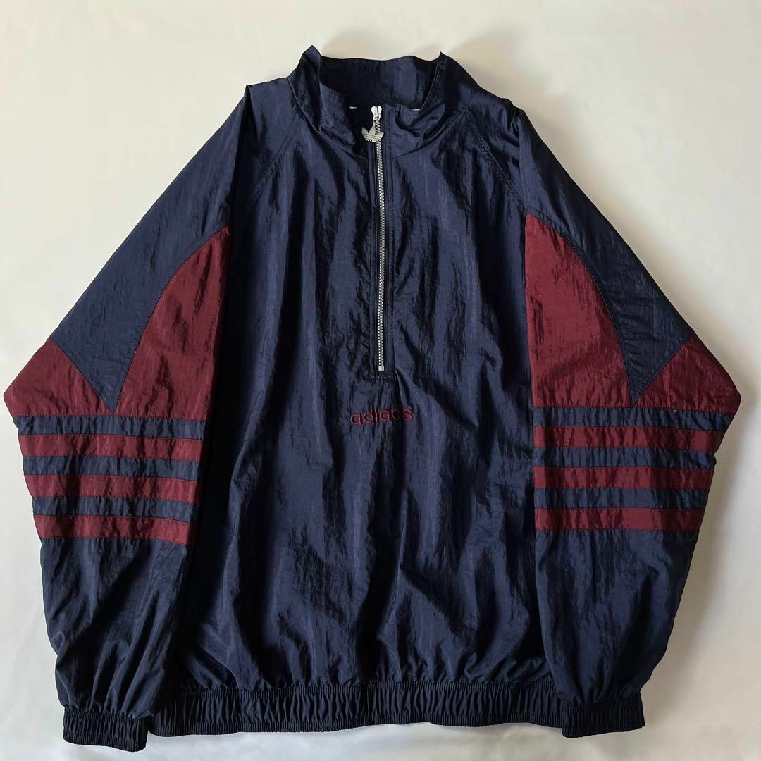 【美品】80s'/adidas/絶妙配色/ハーフジップナイロンジャケット/L