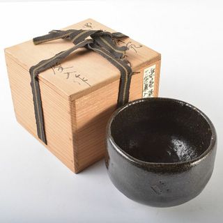 茶道具　小川長楽造　黒楽茶碗　時代箱付　C  R3731