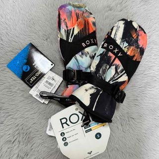 美品】ROXY スノボウェア 上下セットM 総柄 デニム風 ベージュ-