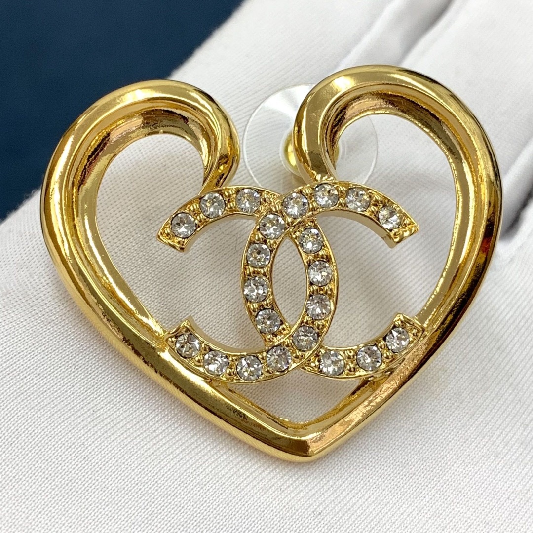 CHANEL - シャネル ピアス ココマーク ハート F23 ラインストーン 金属