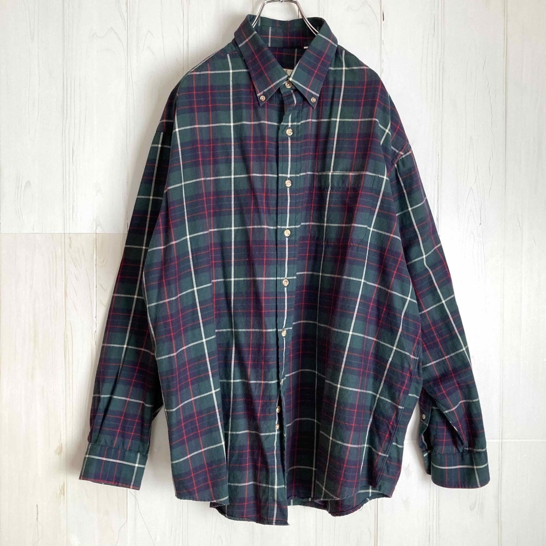 90s USA製 Viyella ウール混 タータンチェックシャツ XL