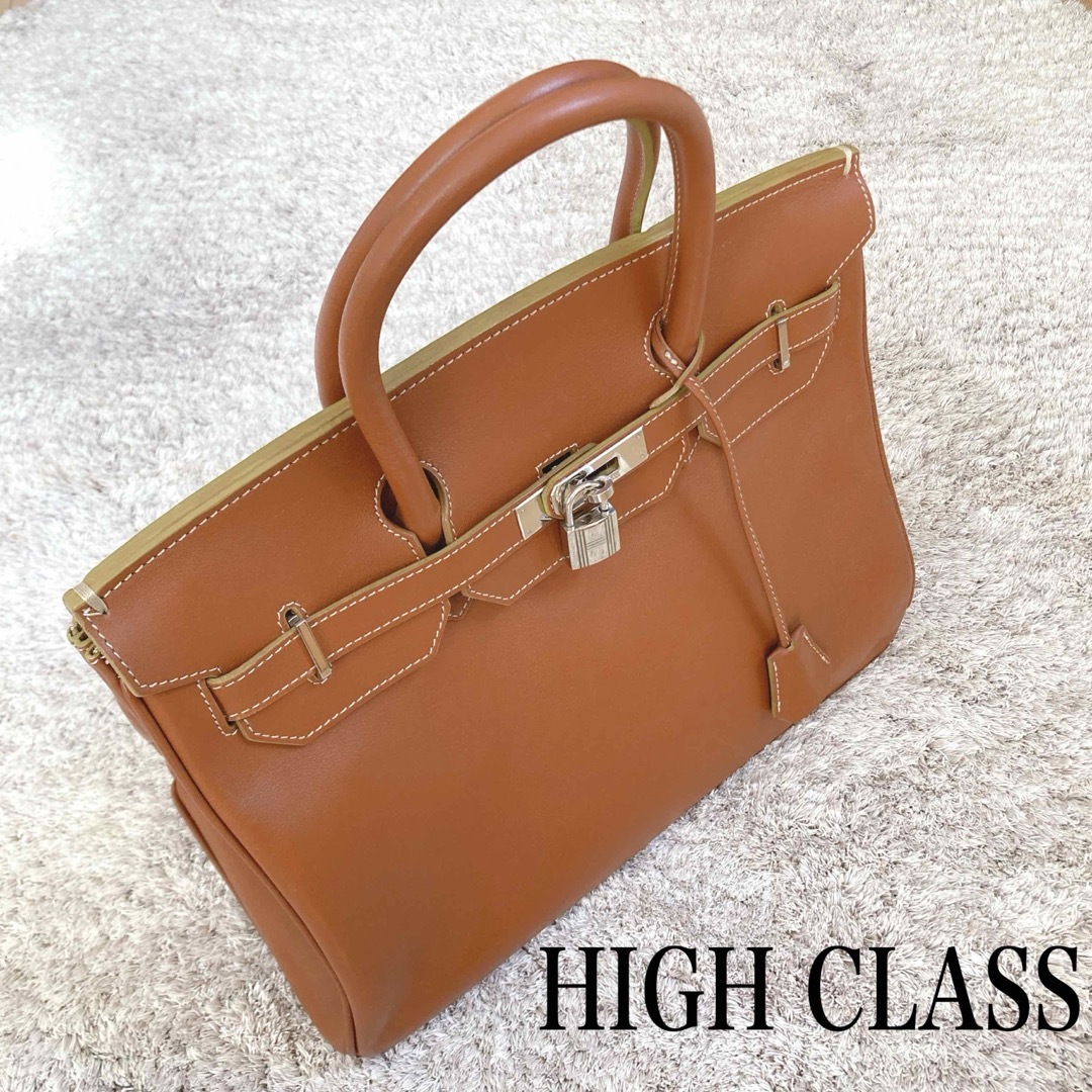 【美品】HIGH CLASS ハイクラス ハンドバッグ カーフ テラコッタ