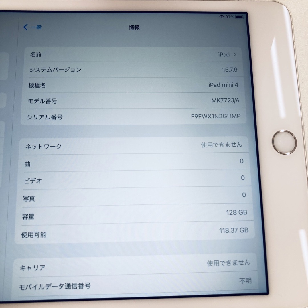 iPad mini4 セルラーモデル シルバー 128GB / docomo-