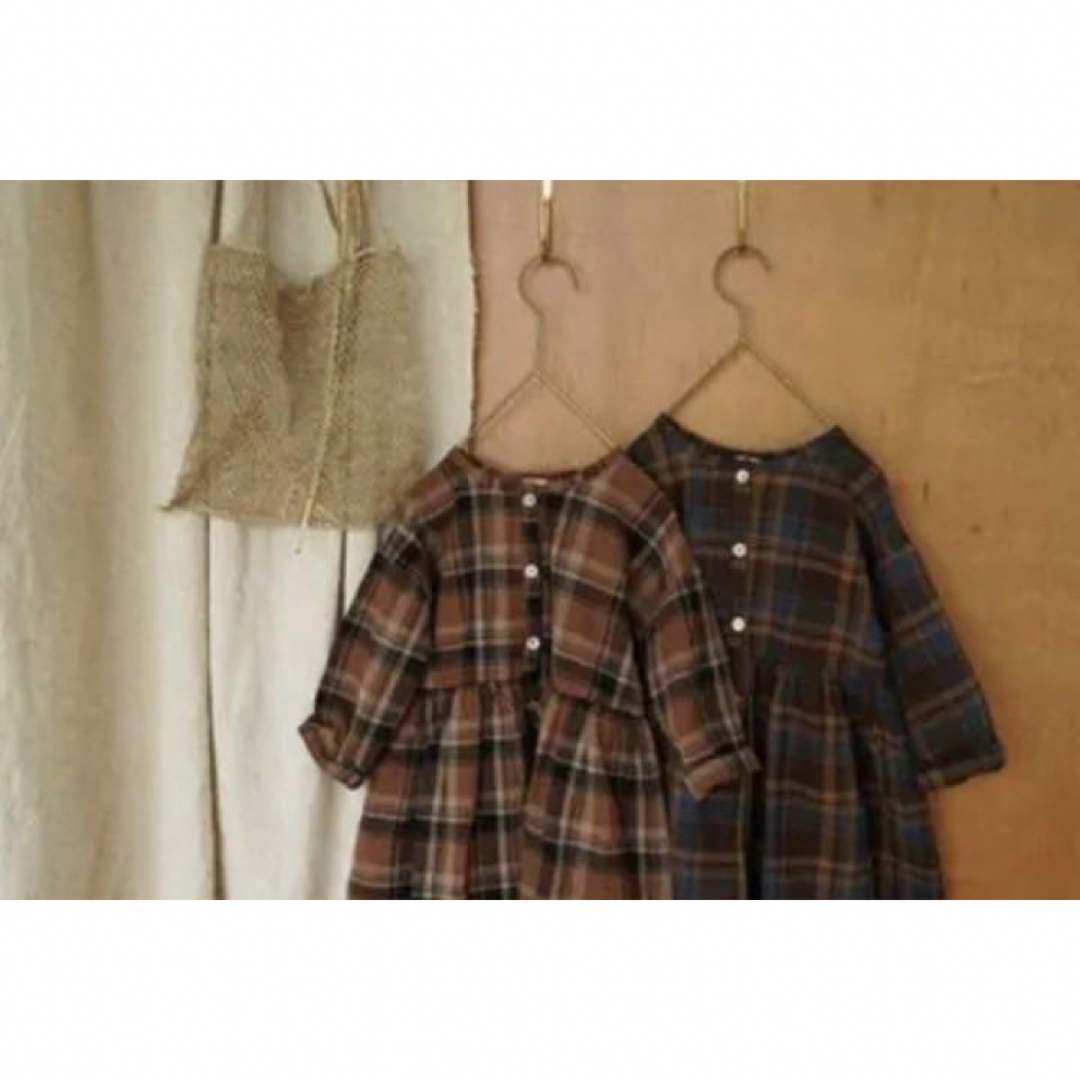 SCON*キッズ*ワンピース*グレンチェック*ブルー*S*90〜100 キッズ/ベビー/マタニティのキッズ服女の子用(90cm~)(ワンピース)の商品写真