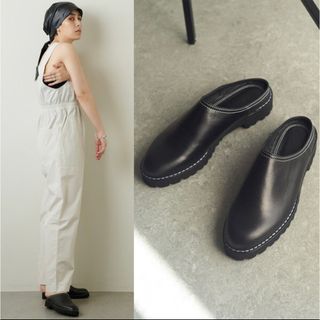 ウィムガゼット(Whim Gazette)の定3.5万　ウィムガゼット　別注サボ【pelleterno】レザースリッポン　黒(サンダル)