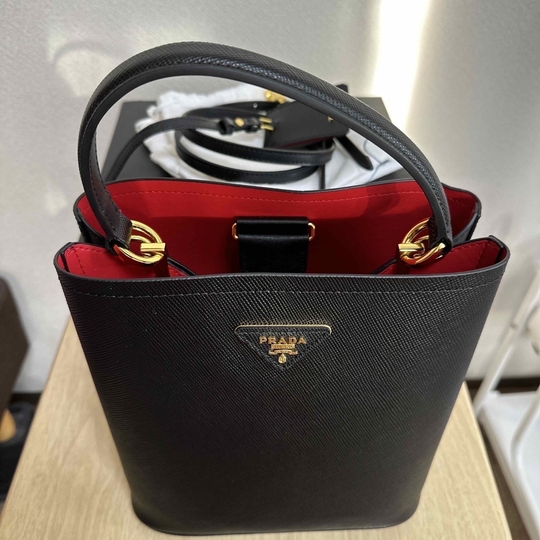 コットンキャンバス値下　PRADA カナパ　2way 赤ギンガムチェック　プラダ　ショルダーバッグ