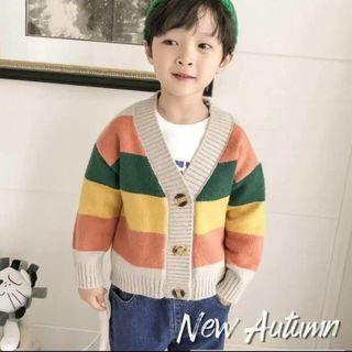 ★0152 カラフルボーダーカーディガン 子供服 韓国 かわいい(カーディガン)